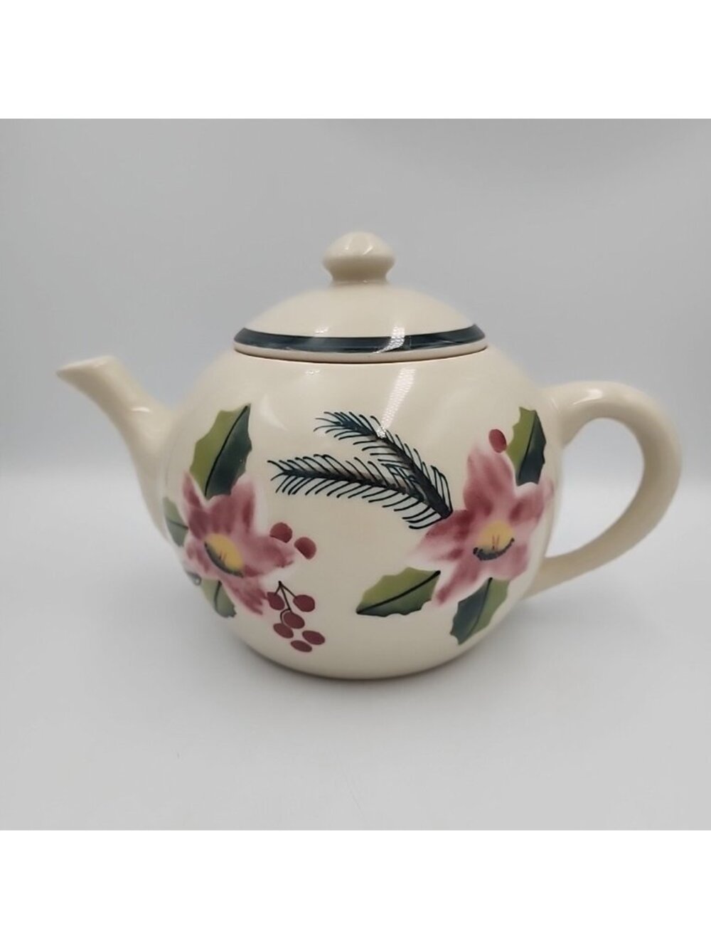 Vintage Hartstone Ceramic Pink Floral Teapot USA